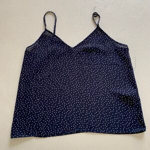 Topshop Polka Dot Cami Tank Top Women’s Size 4 Navy Blue Spaghetti Strap Blouse